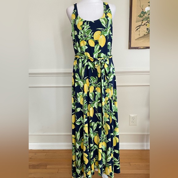 Ann Taylor LOFT Lemon Tie Waist Midi Dress sz Large - Picture 2 of 16
